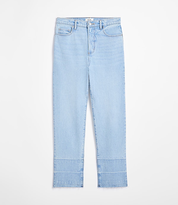 Rivete Tall Curvy Unpicked High Rise Straight Jeans in Wave Wash
