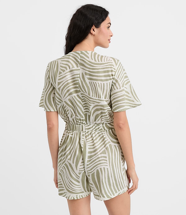 LOFT Beach Wave Tie Front Linen Cotton Romper