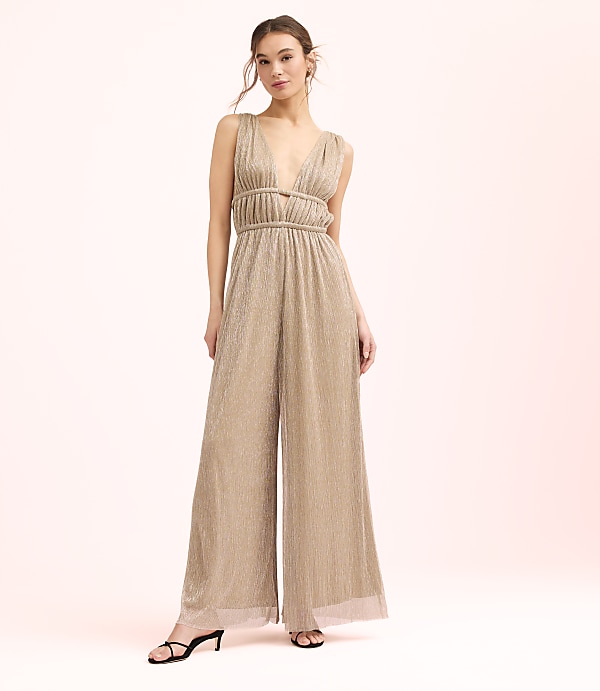 Lately Metallic Pleated Strappy Back Jumpsuit