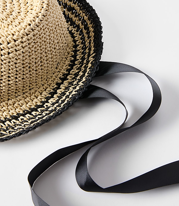 Striped Raffia Bow Hat