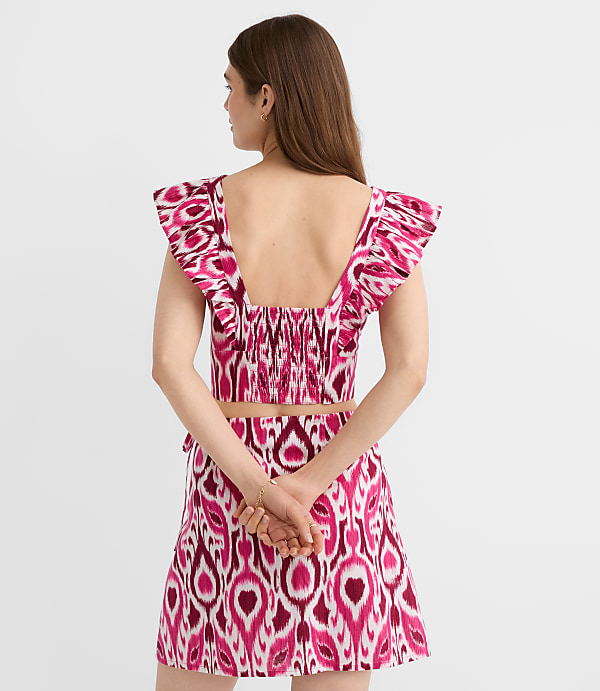 Petite LOFT Beach Ikat Linen Cotton Ruffle Top