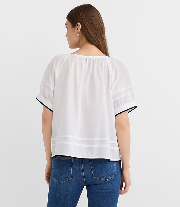 Petite Scalloped Pintucked Puff Sleeve Blouse