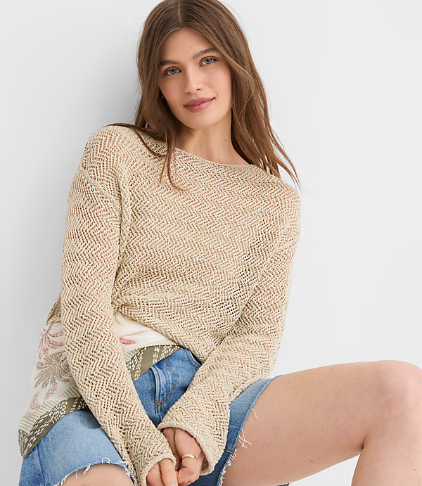 Petite Shimmer Open Stitch Boatneck Sweater