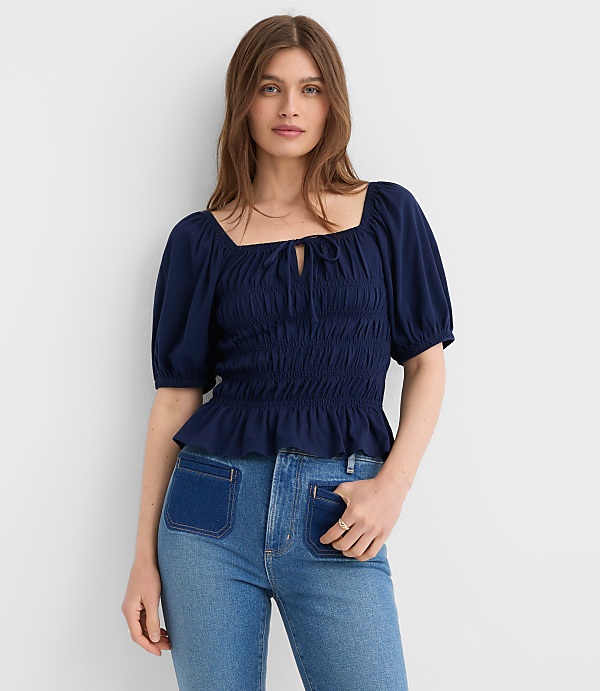 Smocked Puff Sleeve Top