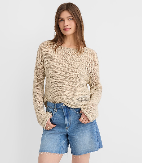 Shimmer Open Stitch Boatneck Sweater