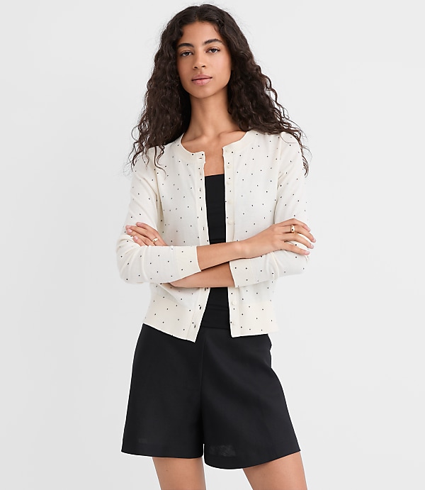 Petite Dotted Modern Crew Neck Cardigan