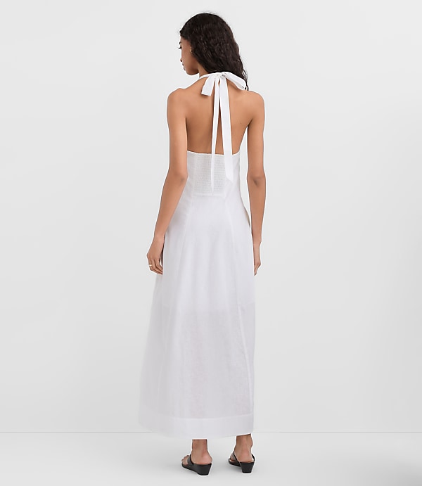 Petite Linen Cotton Midi Pocket Halter Dress