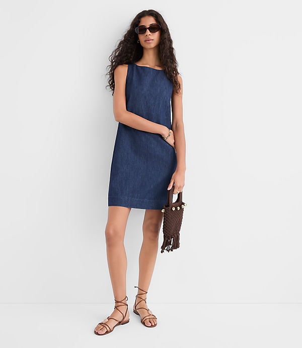 Petite Chambray Boatneck Mini Dress