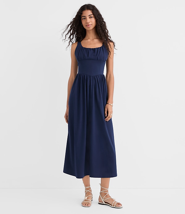 Petite Seamed Waist Square Neck Midi Dress