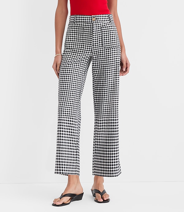 Petite Palmer Wide Leg Crop Pants in Gingham Cotton Linen