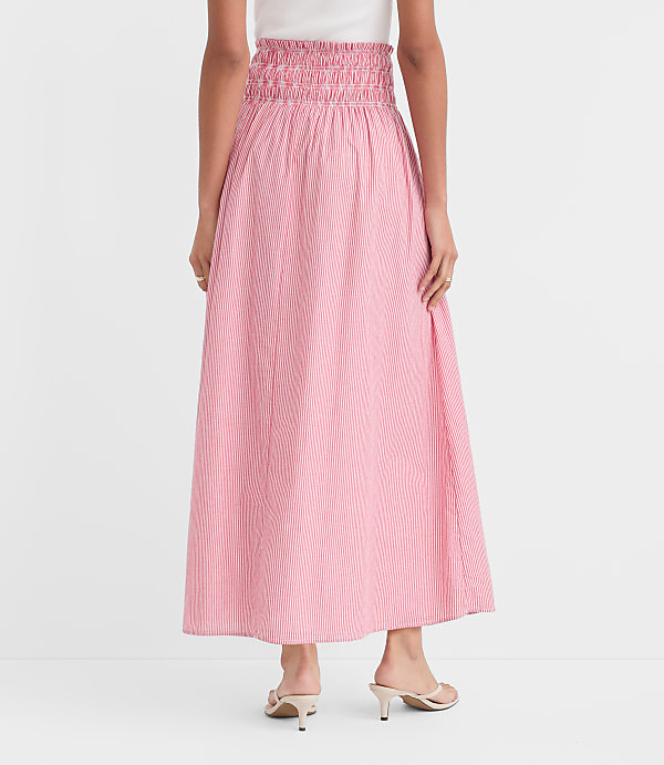Petite Striped Smocked Midi Skirt