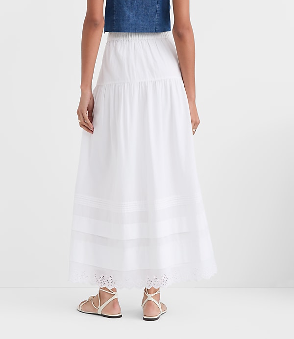 Scalloped Eyelet Pintucked Maxi Skirt