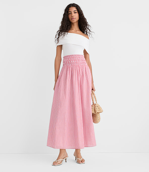 Striped Smocked Midi Skirt