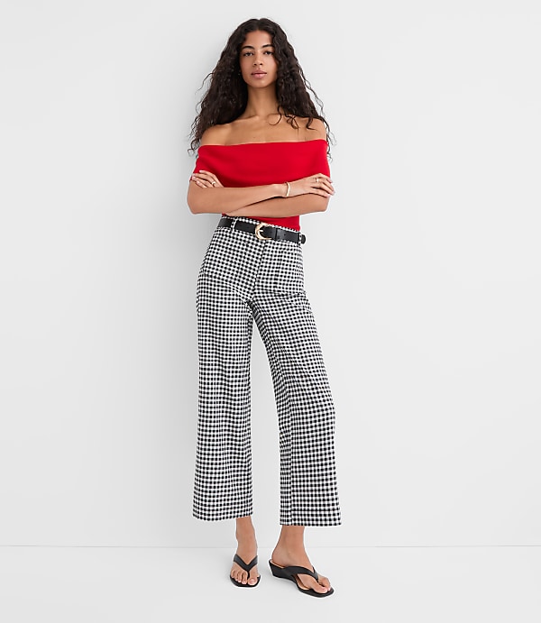 Palmer Wide Leg Crop Pants in Gingham Cotton Linen