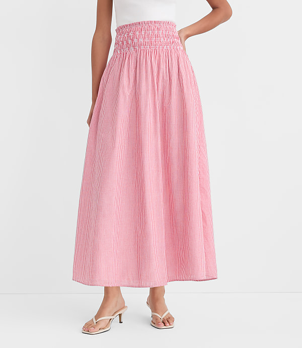 Striped Smocked Midi Skirt