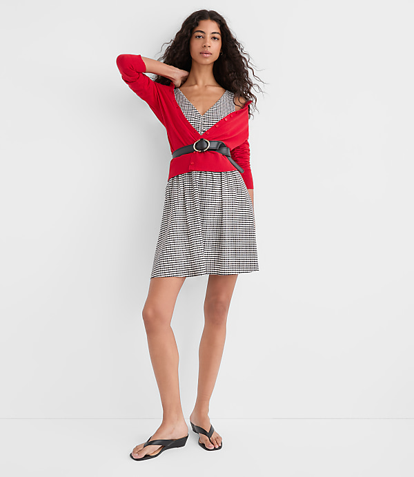 Gingham Ruched Mini Pocket Dress