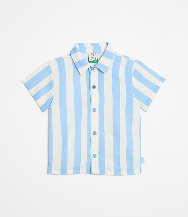 LOFT x Mon Coeur Linen Blue Cabana Shirt
