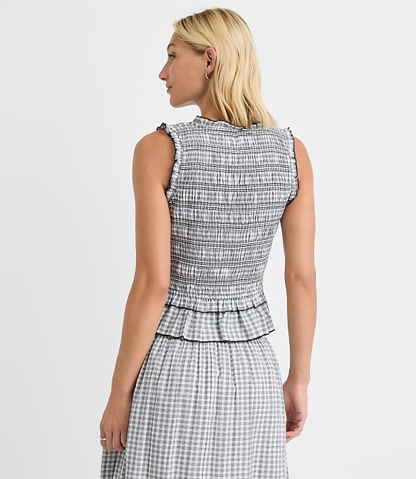 Petite Plaid Smocked Ruffle Peplum Top