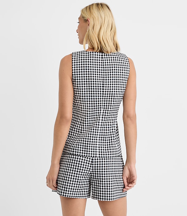 Petite Gingham Cutaway Pocket Vest