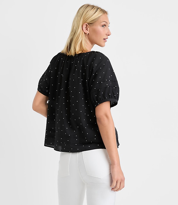 Petite Dotted Pintucked Puff Sleeve Blouse