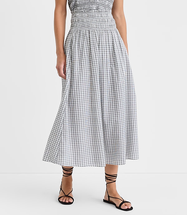 Plaid Smocked Midi Skirt