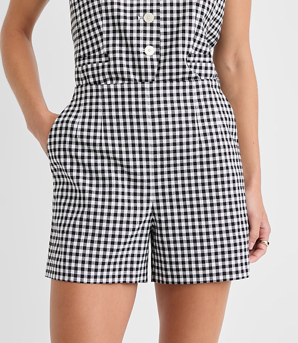 Darted Side Zip Shorts in Gingham