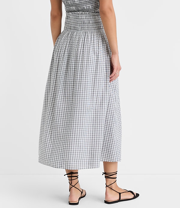 Petite Plaid Smocked Midi Skirt