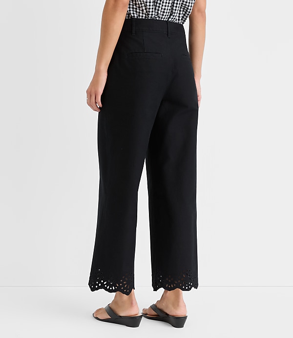 Petite Palmer Wide Leg Crop Pants with Eyelet Hem