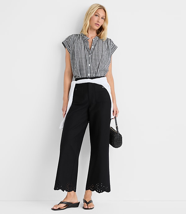 Palmer Wide Leg Crop Pants with Eyelet Hem