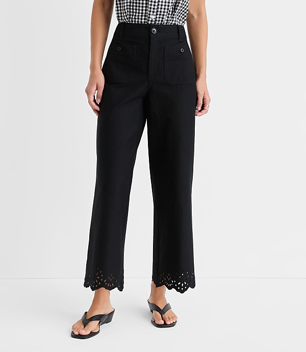 Palmer Wide Leg Crop Pants with Eyelet Hem
