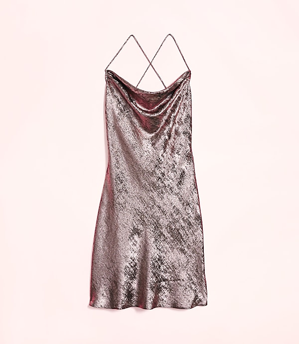 Lately Metallic Satin Cowl Neck Mini Dress
