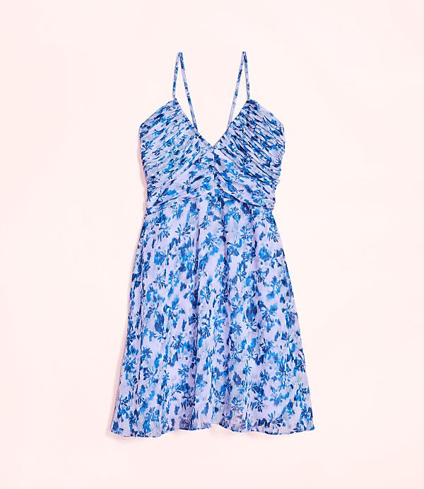 Lately Palm Pleated Mini Halter Dress