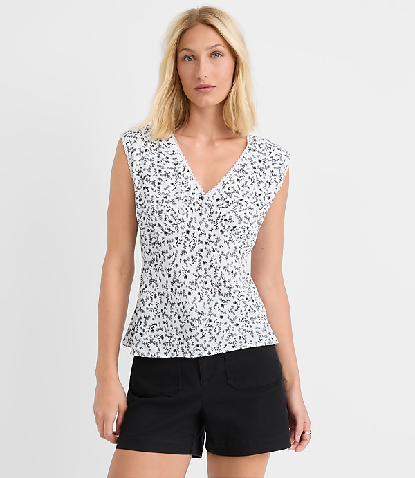 Petite Floral Lace Trim Cap Sleeve Top