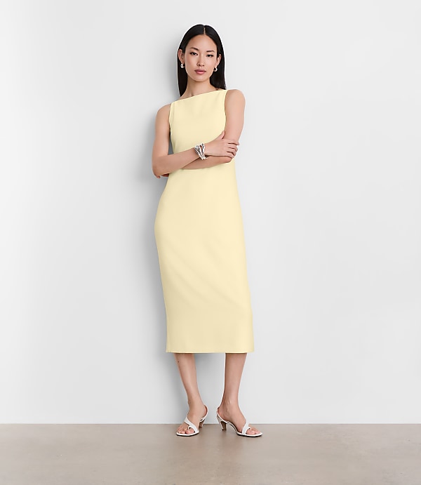 LOFT Versa Crepe Drape Square Neck Midi Dress
