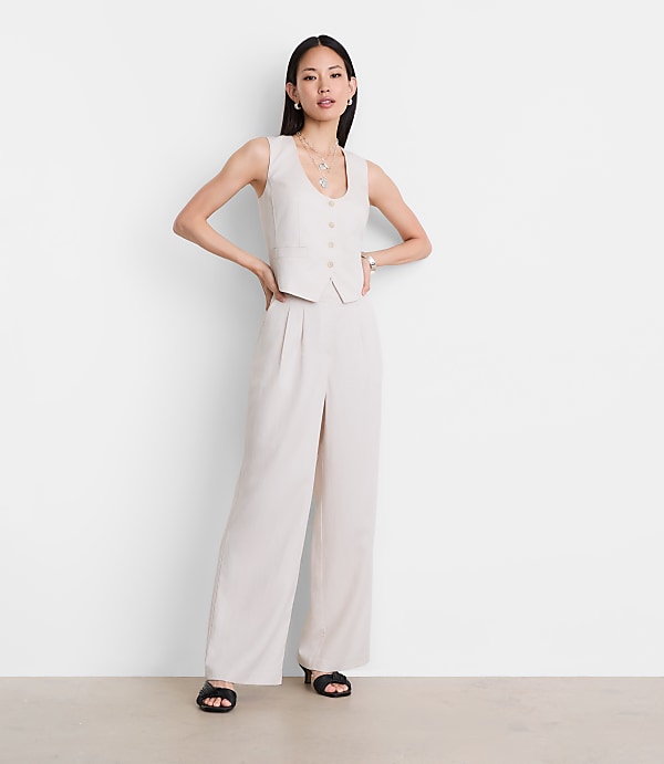 Petite LOFT Versa Pure Spun Pleated Wide Leg Pants