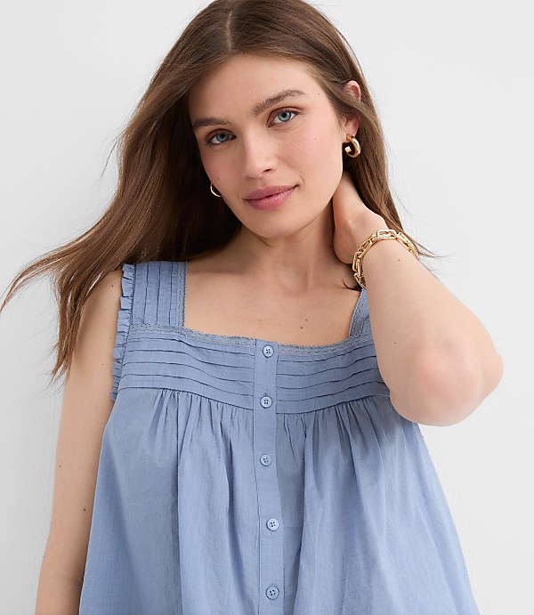 Petite Pintucked Square Neck Blouse