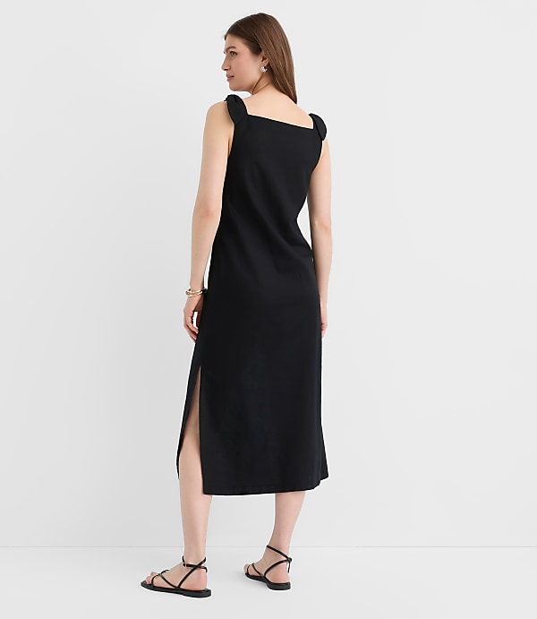 Petite Linen Cotton Tie Boatneck Midi Dress