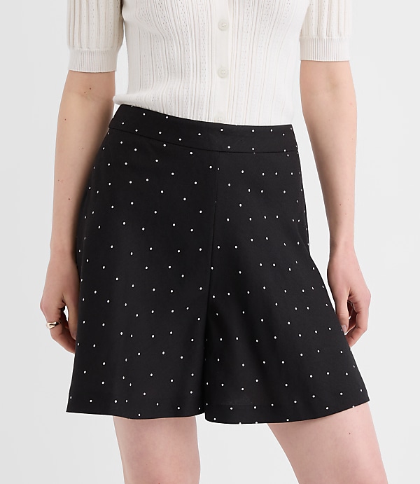 Petite Side Zip Shorts in Dotted Linen Blend