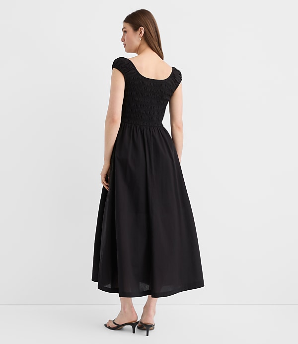 Petite Smocked Cap Sleeve Midi Pocket Dress