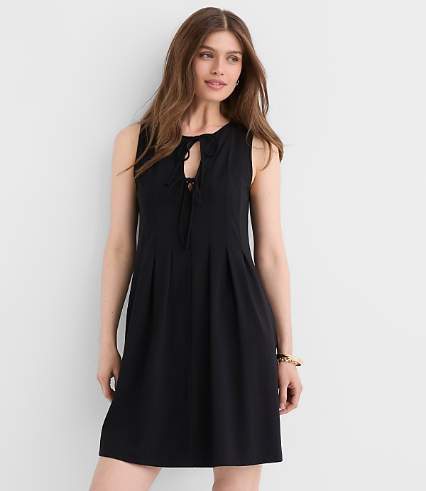Pintucked Bow Mini Pocket Dress