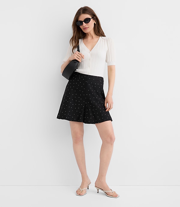 Side Zip Shorts in Dotted Linen Blend
