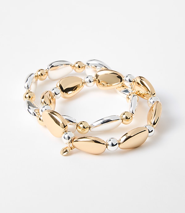 LOFT Versa Mixed Metal Chunky Beaded Stretch Bracelet Set