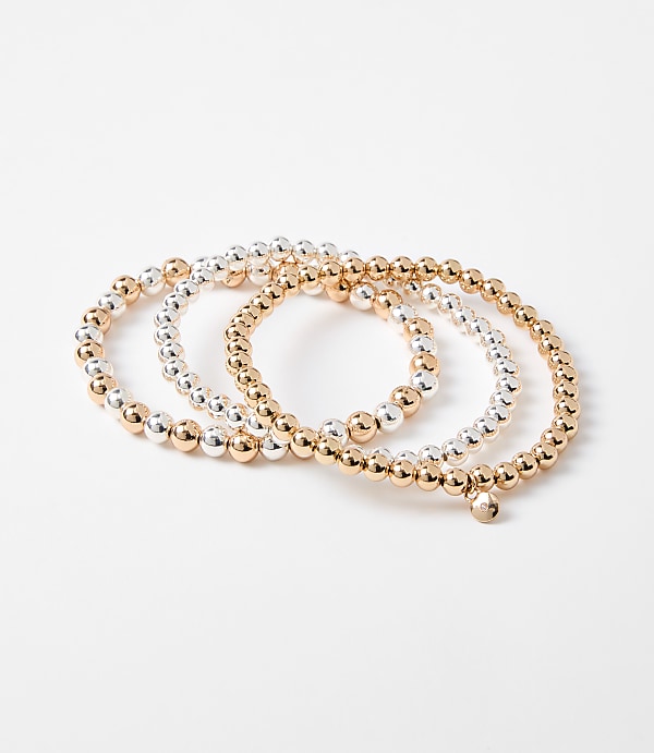 Mixed Metallic Beaded Stretch Bracelet Set