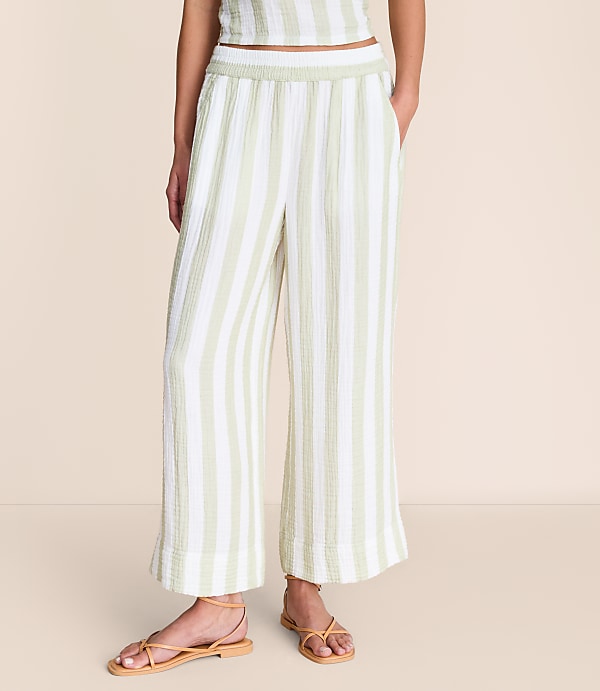 Lou & Grey Striped Triple Cloth Wide Leg Crop Pants