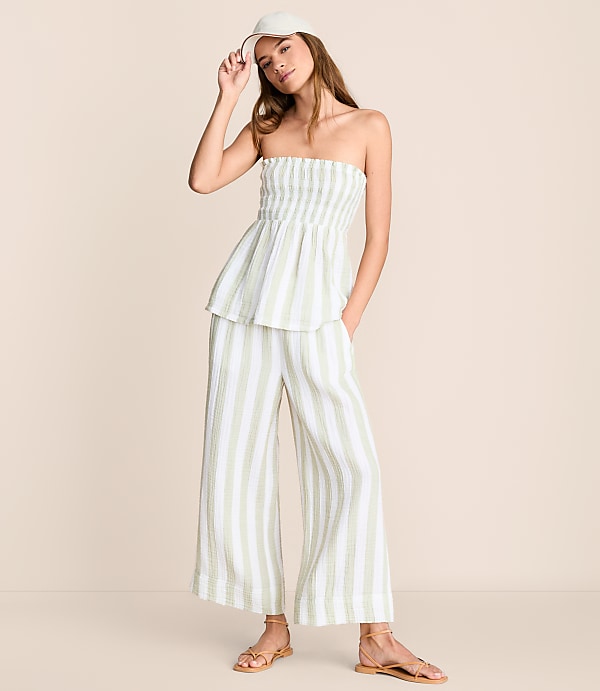 Petite Lou & Grey Striped Triple Cloth Wide Leg Crop Pants