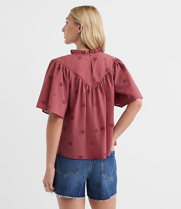 Petite Eyelet Flutter Sleeve Blouse