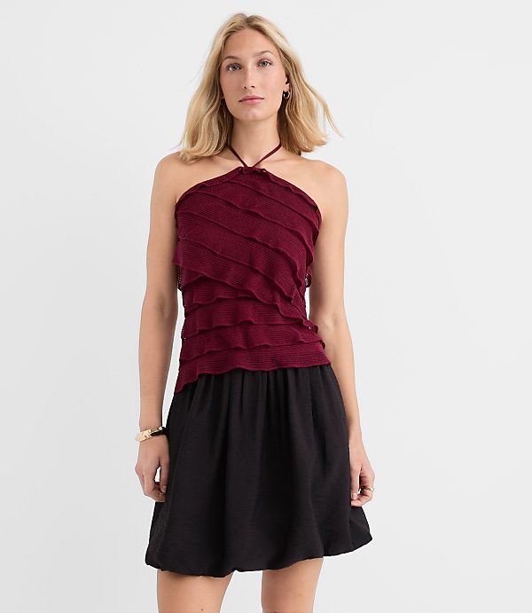 Mesh Ruffle Halter Top