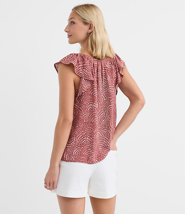 Swirl Flutter Sleeve Mixed Media Blouse