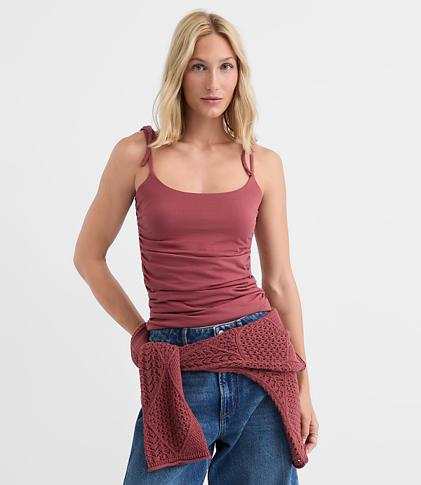 Tie Strap Ruched Tank Top