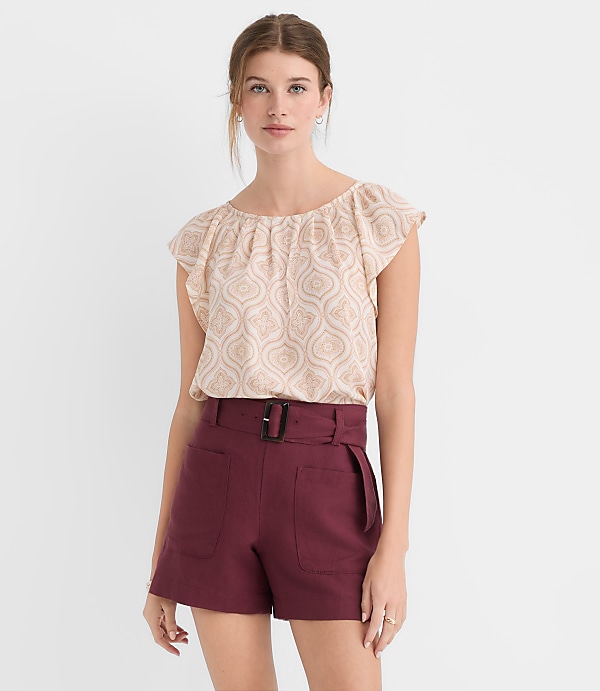 Petite Floral Flutter Sleeve Mixed Media Blouse